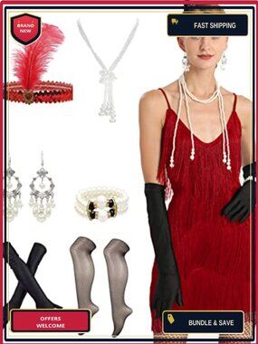 1920s Gatsby Flapper Dress Fringed V-Neck Polyester Cocktail Party Dress